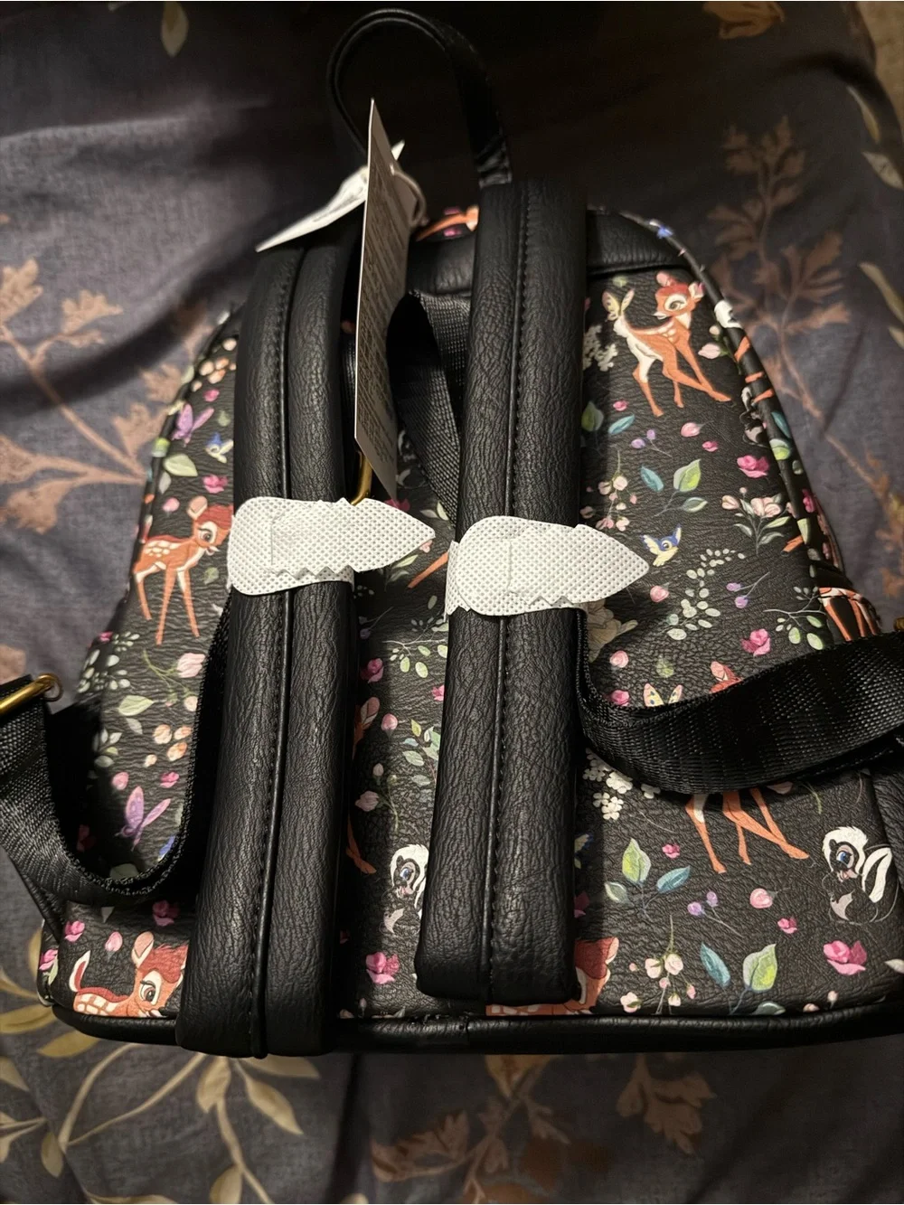 Loungefly Black Floral Bambi Mini Backpack with Gold Accent